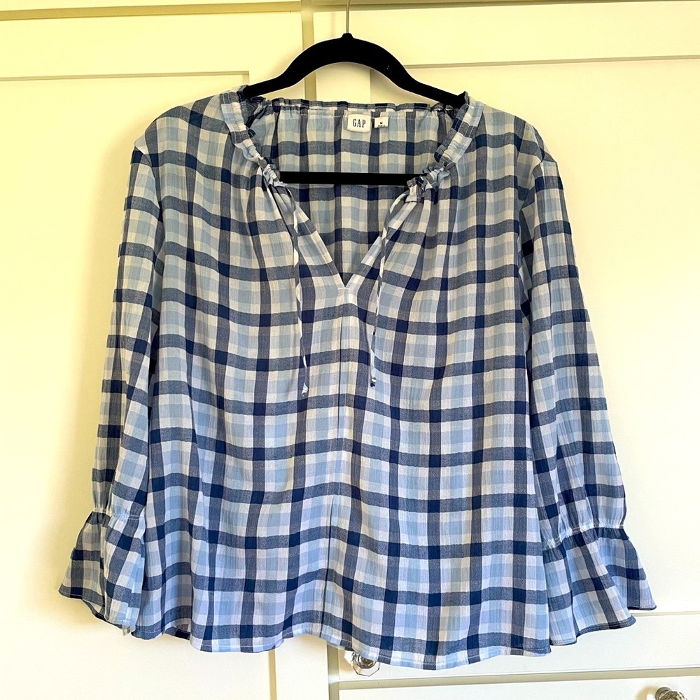 Blue plaid blouse